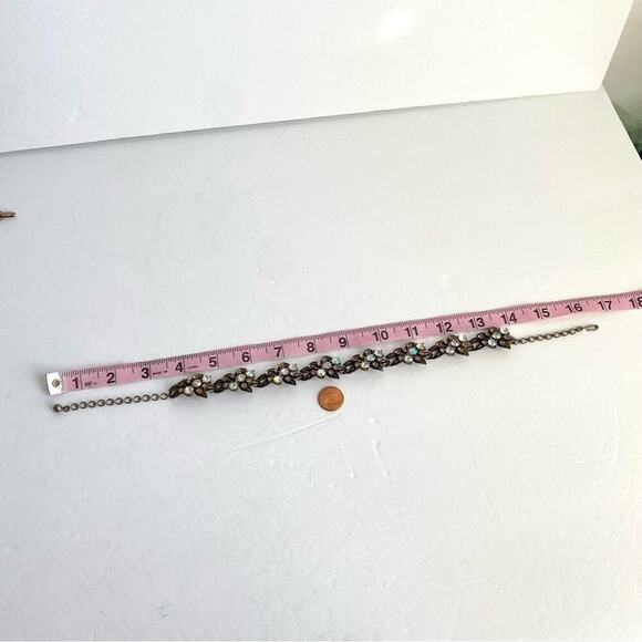 Vintage FLORENZA Necklace Aurora Borealis Crystal Leaf Floral Rhinestone Choker - Picture 8 of 9